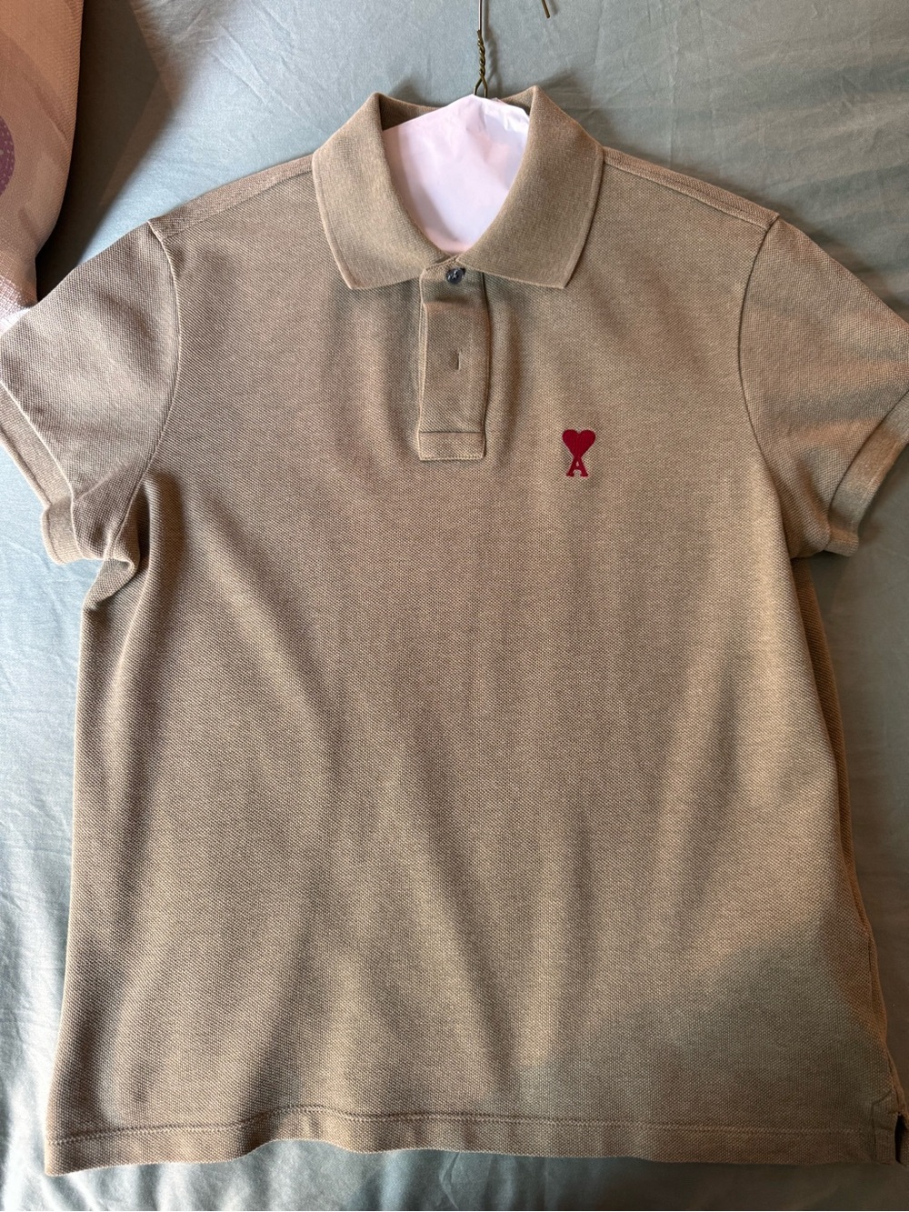 Ami Beige Polo with Red Heart Logo